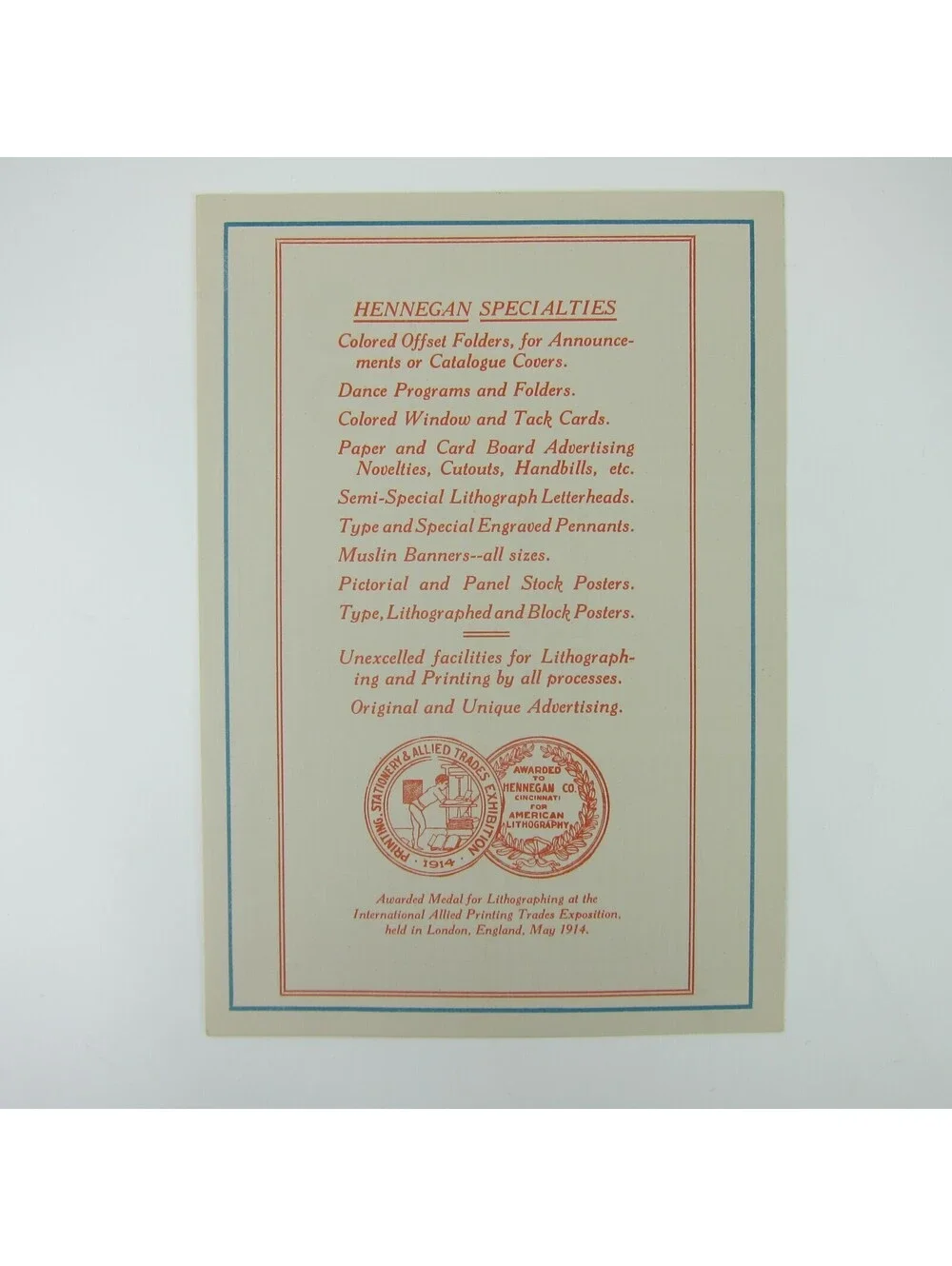 Antique 1920s Christmas Santa Wreath Stationery Ad Sample Hennegan Lithography